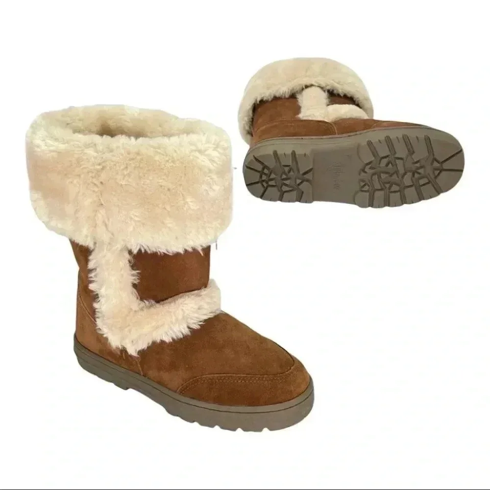 Style & Co Witty Tan Suede Leather Faux Fur Medium Width Womens Boots
